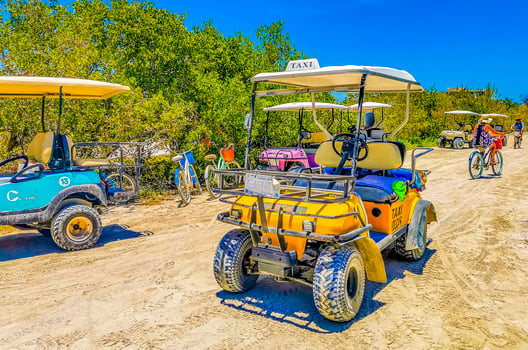 Holbox Quintana Roo Mexico 2022 Buggy car taxi golf cart at pier village Holbox Mexico. photo