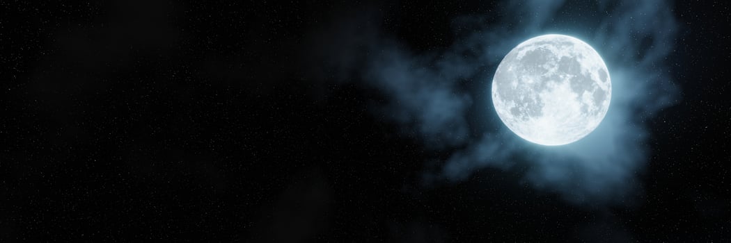 full moon shining halo a few white clouds Float in the night sky. Full moon night with twinkling stars. Fill the sky. Clear open. 3D Rendering. photo