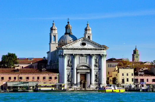 Venice city panorama from bigwater view. Italy photo