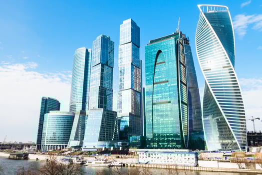 Towers of Moscow City business district in spring photo