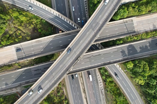 Aerial View of British Motorways With Fast Moving Traffic photo