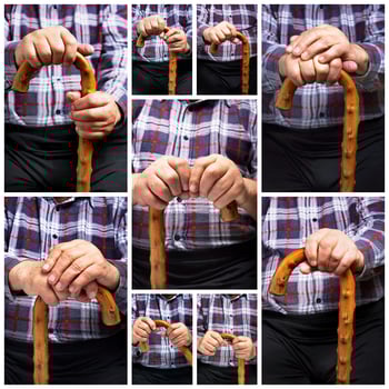 Collage hands and stick photo