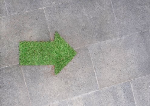 Green arrow made out of a patch of grass pointing to the right photo