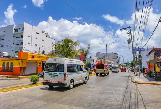 Playa del Carmen Quintana Roo Mexico 2022 Typical street road and cityscape of Playa del Carmen Mexico. photo