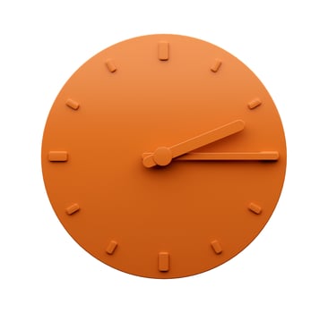 Minimal Orange clock 2 15 quarter past Two o'clock abstract Minimalist wall clock 14 5 or Two fifteen 3d Illustration photo