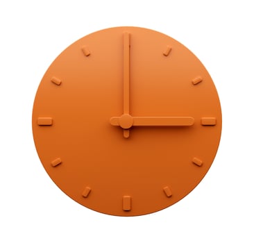 Minimal Orange clock 03 00 Three o'clock abstract Minimalist wall clock 15 00 or 3 3d Illustration photo