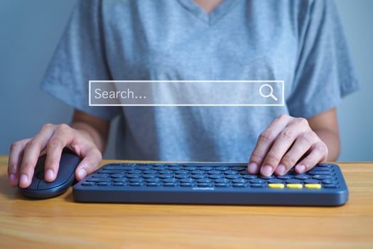 Woman hands using keyboard and laptop to find internet data network concept. photo