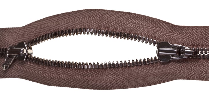 two sliders on metallic brown zip fastener photo