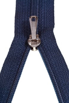slider on blue zip fastener close up photo