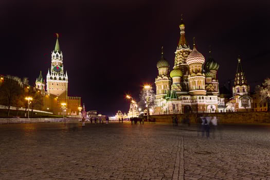 Spasskaya tower of Kremlin and cathedral in night photo