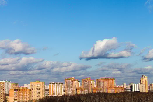 autumn skyline with brick houses photo