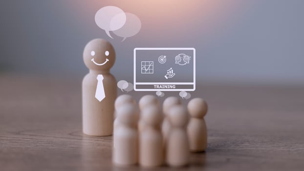 wooden toys on business training concept photo