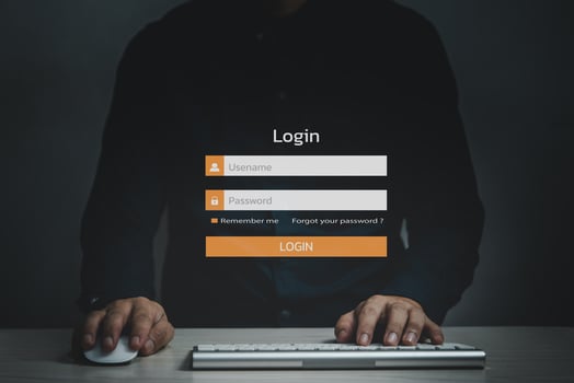 Protection personal data against hackers. Security internet access of personal data.identification information security and encryption.man typing login and password on virtual screen. photo