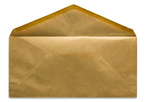 open brown envelope isolated on white background photo