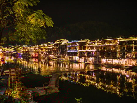 Scenery view in the night of fenghuang old town .phoenix ancient town or Fenghuang County is a county of Hunan Province, China photo