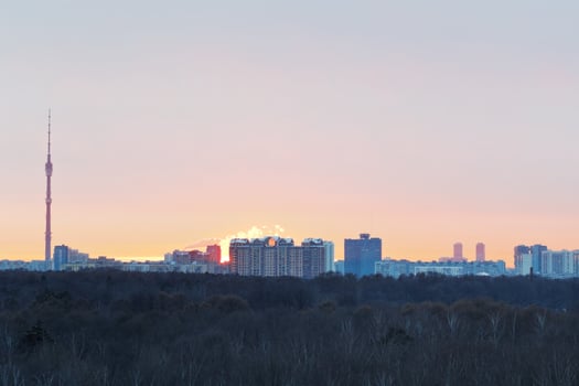 Early dawn over city park in spring photo