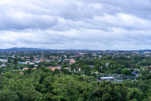 Thailand Pattaya city Chonburi Province landscape from drone view in the open sky with the cloudy environment photo