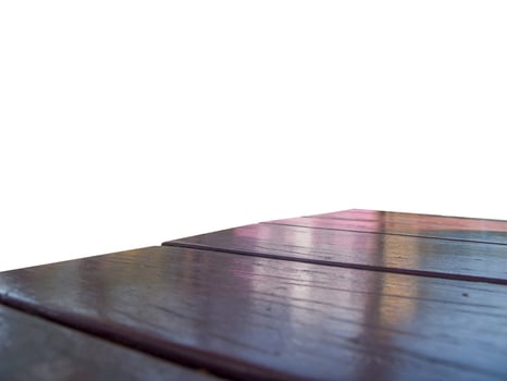 The outdoor table made of wood painted with green and with the shadow of the sunlight with Isolated on white background photo