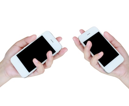 female hand holding mobile smartphone photo