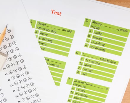 english test and answer sheet photo