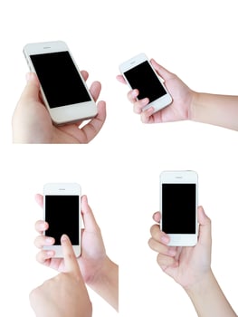 female hand holding mobile smartphone photo