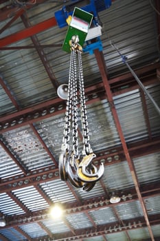 hooks of weigher overhead crane in warehouse photo