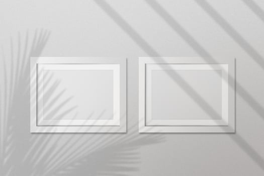 Blank space Portrait Photo Frames isolated on white, realistic rectangle gray frames mockup. Empty framing for your design, picture, painting, poster, lettering or photo gallery with shadow overlay.
