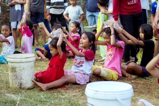 Magetan, Indonesia. August 17, 2022. Indonesian children are happy to celebrate Indonesia's independence day by participating in a competition. photo