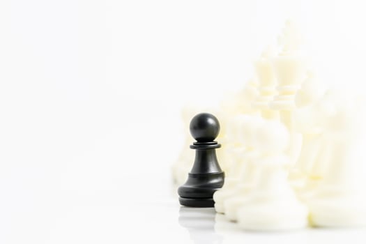 Set of Black and white chess pieces on white background photo