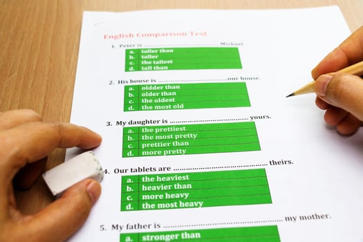 english exam on table photo