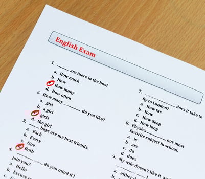 english exam on table photo