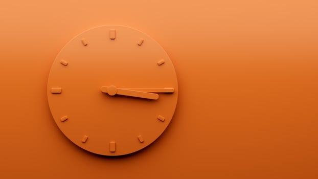 Minimal Orange clock 3 15 quarter past Three o'clock abstract Minimalist wall clock 15 15 or Three fifteen 3d Illustration photo