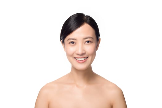 Portrait of beautiful young asian woman clean fresh bare skin concept. Asian girl beauty face skincare and health wellness, Facial treatment, Perfect skin, Natural make up on white background photo