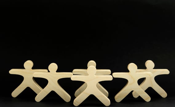 Business team people stand together, first their leader. Brainstorming concept photo