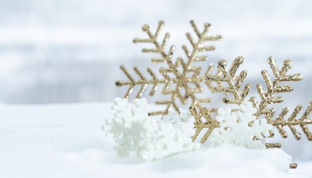 Christmas of  winter - Christmas balls with ribbon on snow, Winter holidays concept. Christmas red balls, golden balls, pine And Snowflakes decorations In Snow Background photo