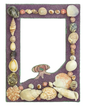 picture frame with seashell isolated on white photo