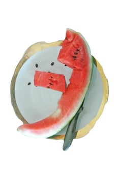 juicy ripe watermelons in plates, Belgrade Serbia-15.9.2022 photo