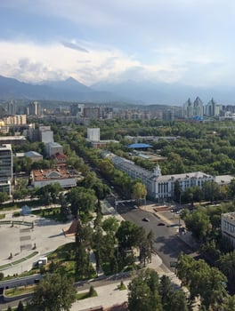 View over Almaty, Kazakhstan, with mountains in the background photo