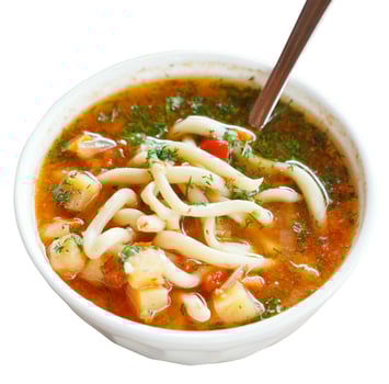 lagman soup in white bowl isolated photo