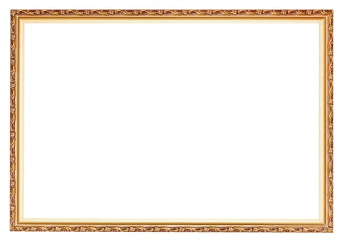 narrow carved ancient gold wooden picture frame photo