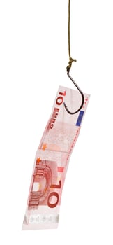 fishing with 10 euro banknote lure on fishhook photo