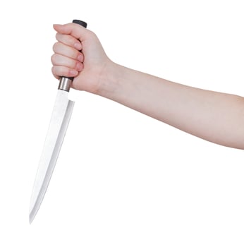hand with large kitchen knife isolated photo