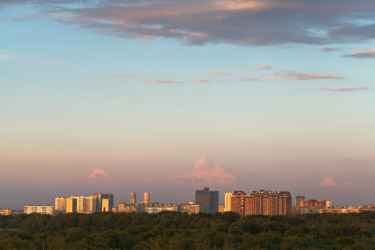 pink sunset over city photo