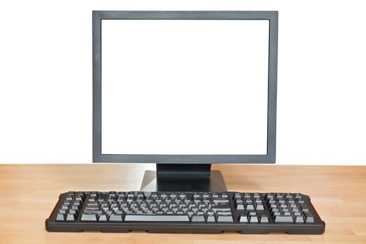 black display with cutout screen and keyboard photo