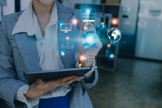 Technology fingerprint scan provides security. digital transformation change management,new technology big data and business process strategy, automate operation, customer service management. photo
