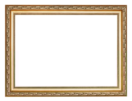 wide carved ancient gold wooden picture frame photo