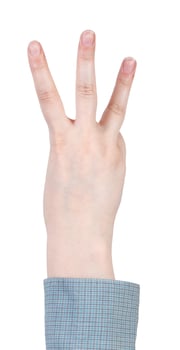 counting three - hand gesture isolated on white photo