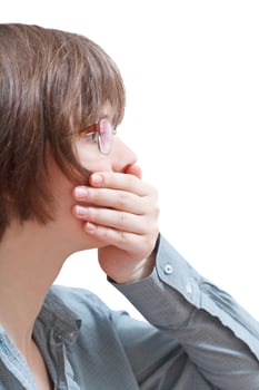 palm closing mouth - hand gesture photo