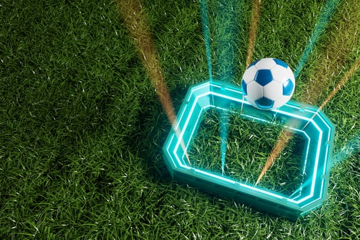 football balls object, sport ball design, football element concept, 3d illustration, abstract football technology, 3d realistic render, green grass field , online sport live, casino sport business photo