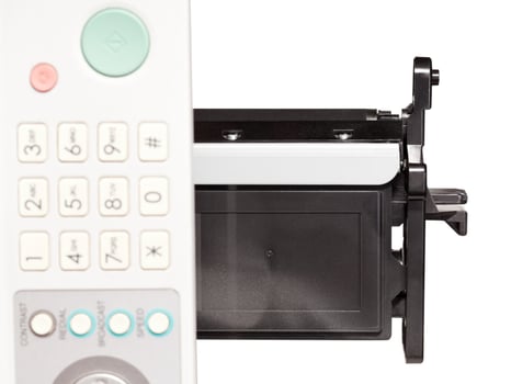 top view of inserting toner cartridge in copier photo